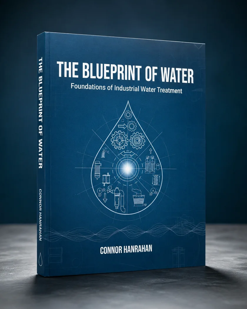 The Blueprint of Water, first edition. A navy cover in heavy stock with a matte finish, carrying the droplet of instruments, standing on a stone surface.
